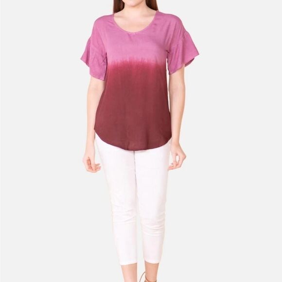 Tamsy Purple Burgundy Ombré Top 1x - Picture 3 of 11